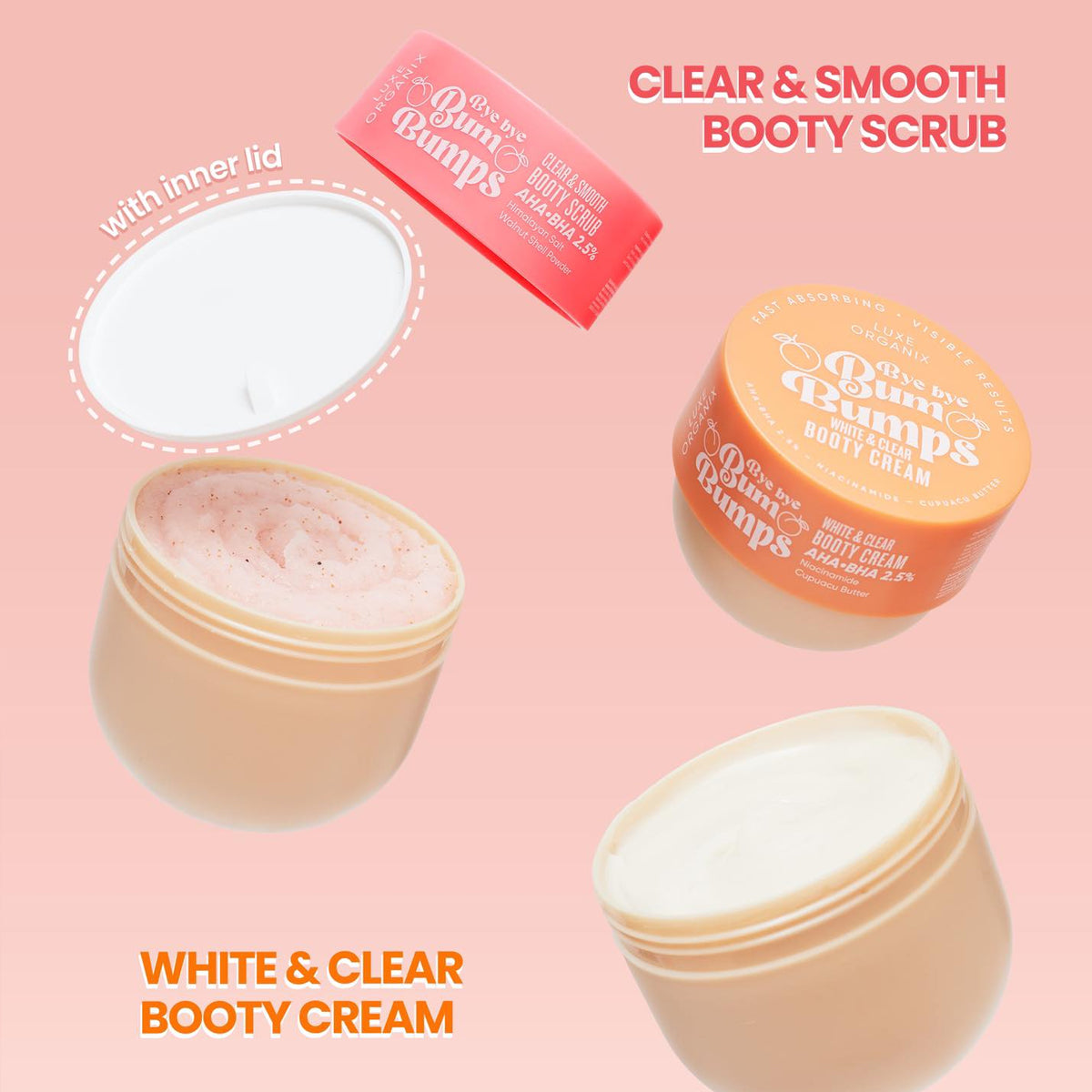 Luxe Organix Booty Glow Bundle (Bye Bye Bumps Booty Scrub and Cream)