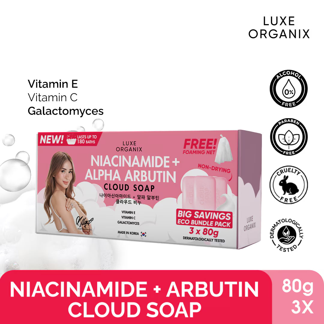 Luxe Organix Niacinamide + Alpha Arbutin Cloud Soap 3 x 80g  | Bini Beauty NZ AU