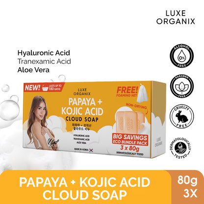 Luxe Organix Papaya + Kojic Acid Cloud Soap 3 x 80g | Bini Beauty NZ AU