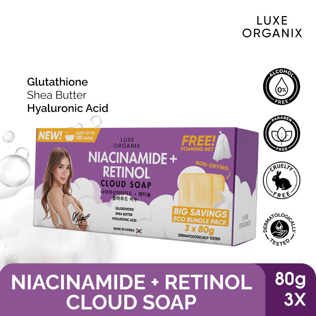 Luxe Organix Niacinamide + Retinol Cloud Soap 3 x 80g | Bini Beauty NZ AU