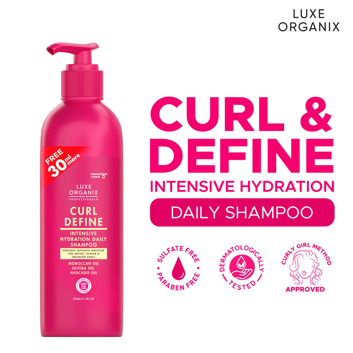 Luxe Organix Curl Define Intensive Hydration Daily Shampoo 270ml | Bini Beauty AU NZ