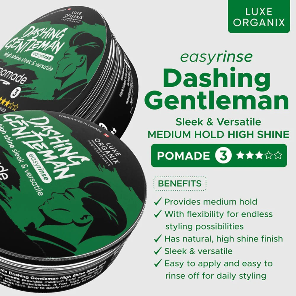 Luxe Organix Hair Professionals Dashing Gentleman High Shine Sleek and Versatile Pomade 80g | Bini Beauty NZ AU