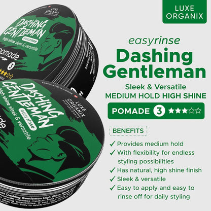 Luxe Organix Hair Professionals Dashing Gentleman High Shine Sleek and Versatile Pomade 80g | Bini Beauty NZ AU