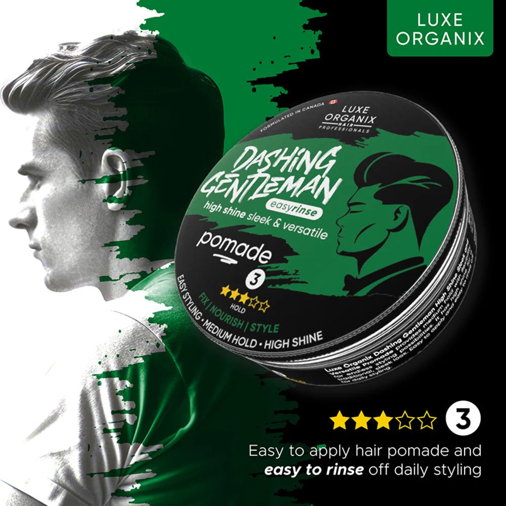 Luxe Organix Hair Professionals Dashing Gentleman High Shine Sleek and Versatile Pomade 80g | Bini Beauty NZ AU