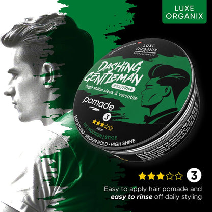 Luxe Organix Hair Professionals Dashing Gentleman High Shine Sleek and Versatile Pomade 80g | Bini Beauty NZ AU