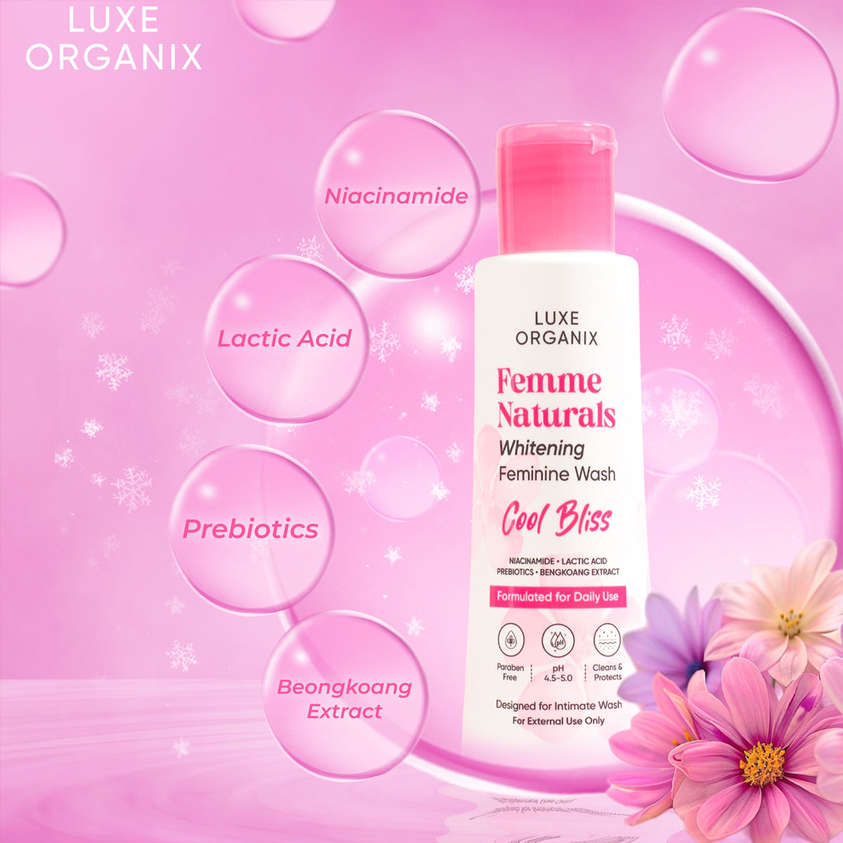 Luxe Organix Femme Naturals Whitening Feminine Wash Cool Bliss 120ml | Bini Beauty AU NZ