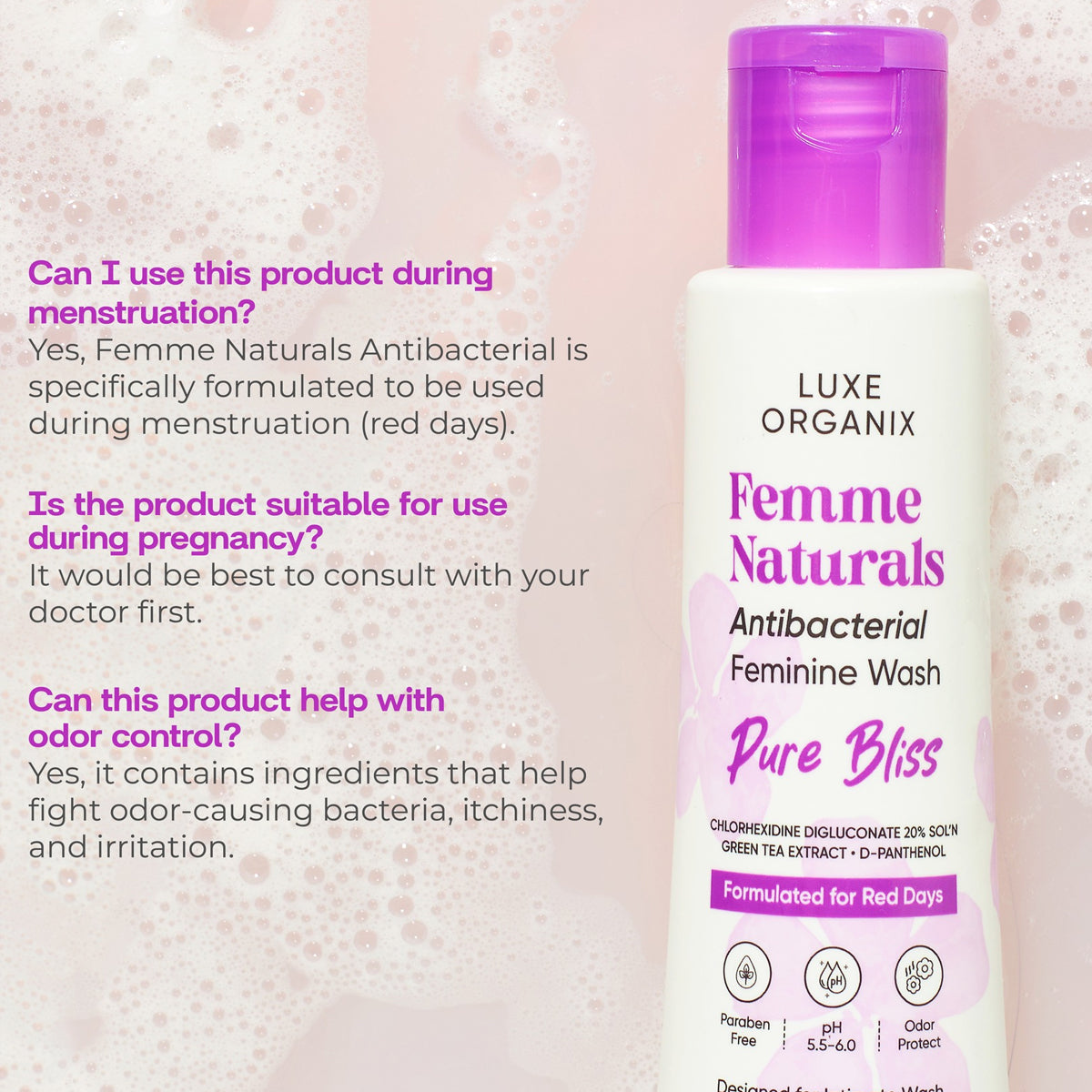 Luxe Organix Femme Naturals Whitening Feminine Wash Pure Bliss Formulated For Red Days 120ml | Bini Beauty NZ AU