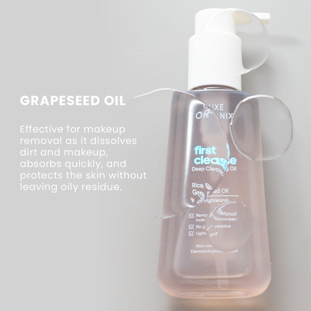 Luxe Organix First Cleanse Rice Bran + Grapeseed Oil Skin Brightening Cleansing Oil 150ml - key ingredients