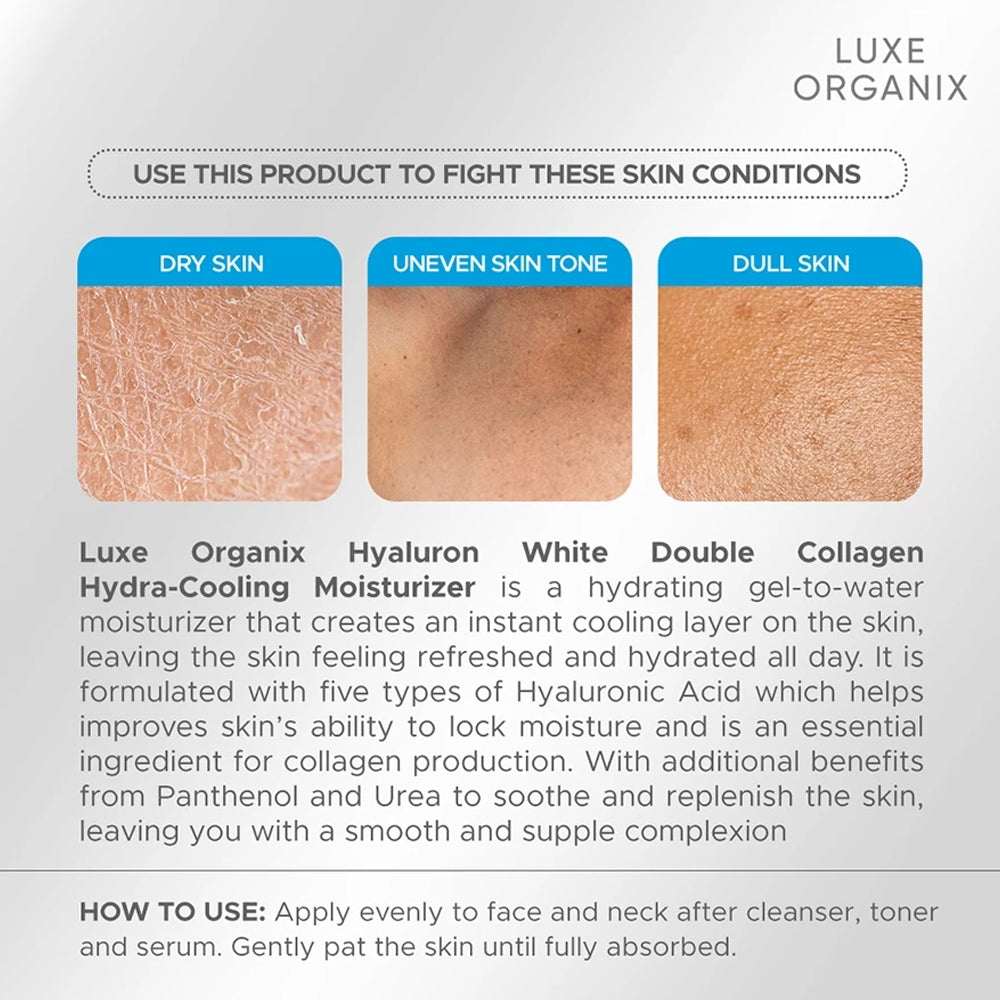 Luxe Organix Hyaluron White Double Collagen Hydra-Cooling Moisturizer | Bini Beauty AU NZ