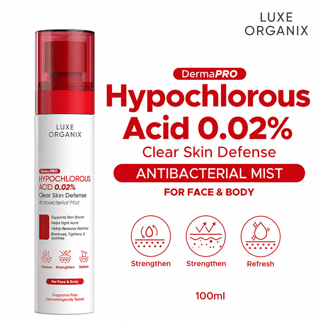 Key Benefits of Luxe Organix DermaPRO Hypochlorous Acid 0.02% Clear Skin Defense Antibacterial Mist 100ml