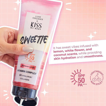 Luxe Organix x Kiss My Body Sweetie Perfume Lotion SPF 50 PA+++ | Bini Beauty AU NZ