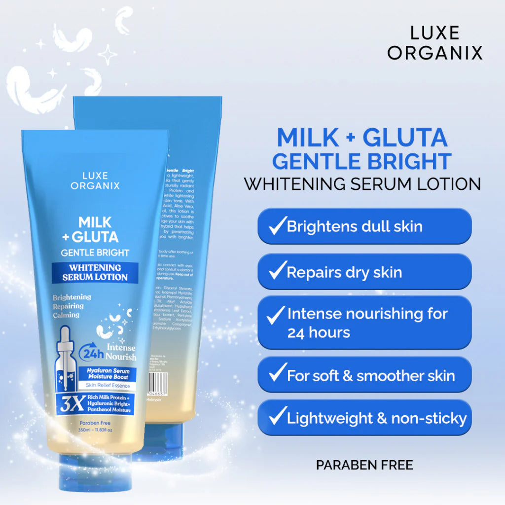 Luxe Organix Milk + Gluta Whitening Serum Lotion 350ml NZ AU - benefits