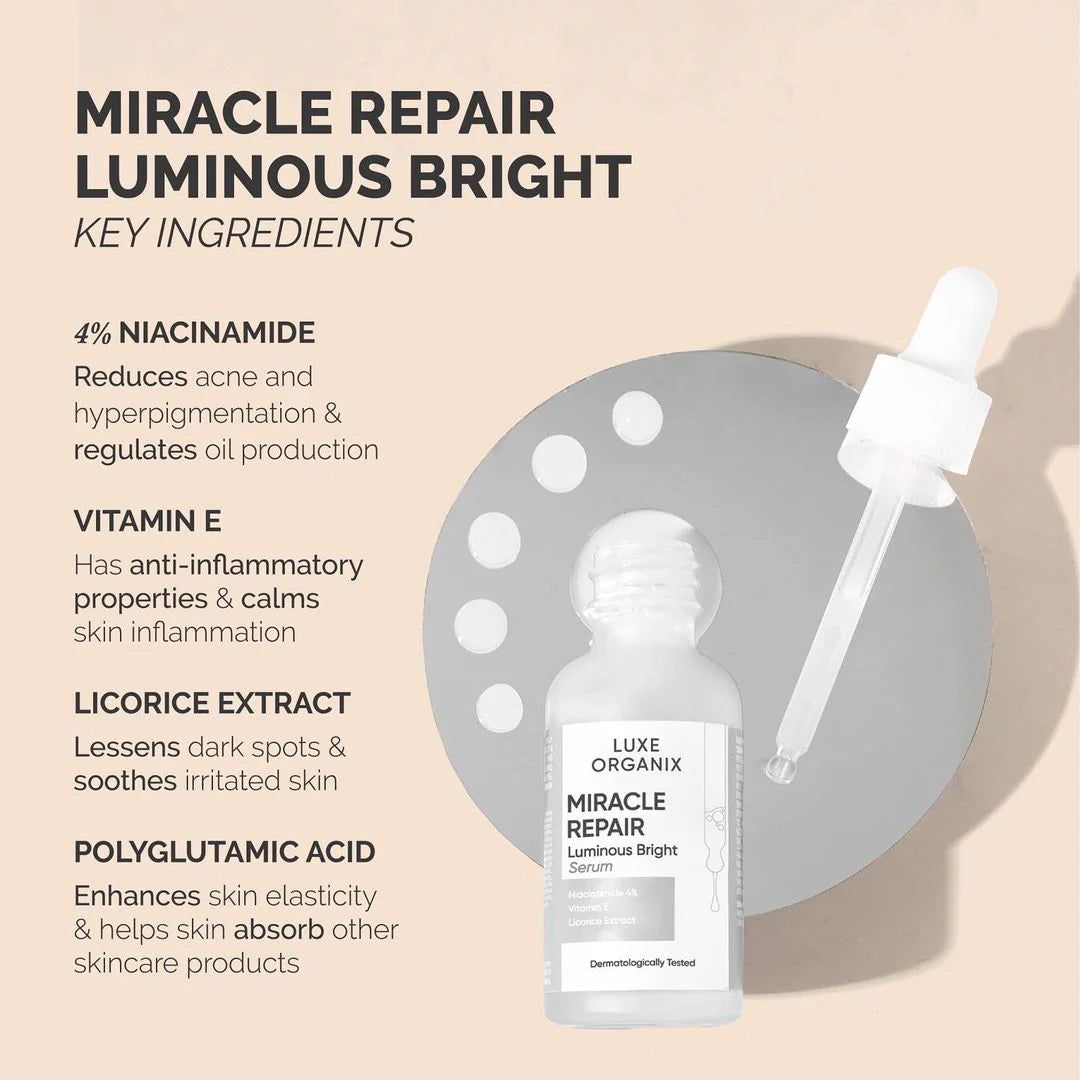 Luxe Organix Miracle Repair Luminous Bright Serum | Bini Beauty NZ AU