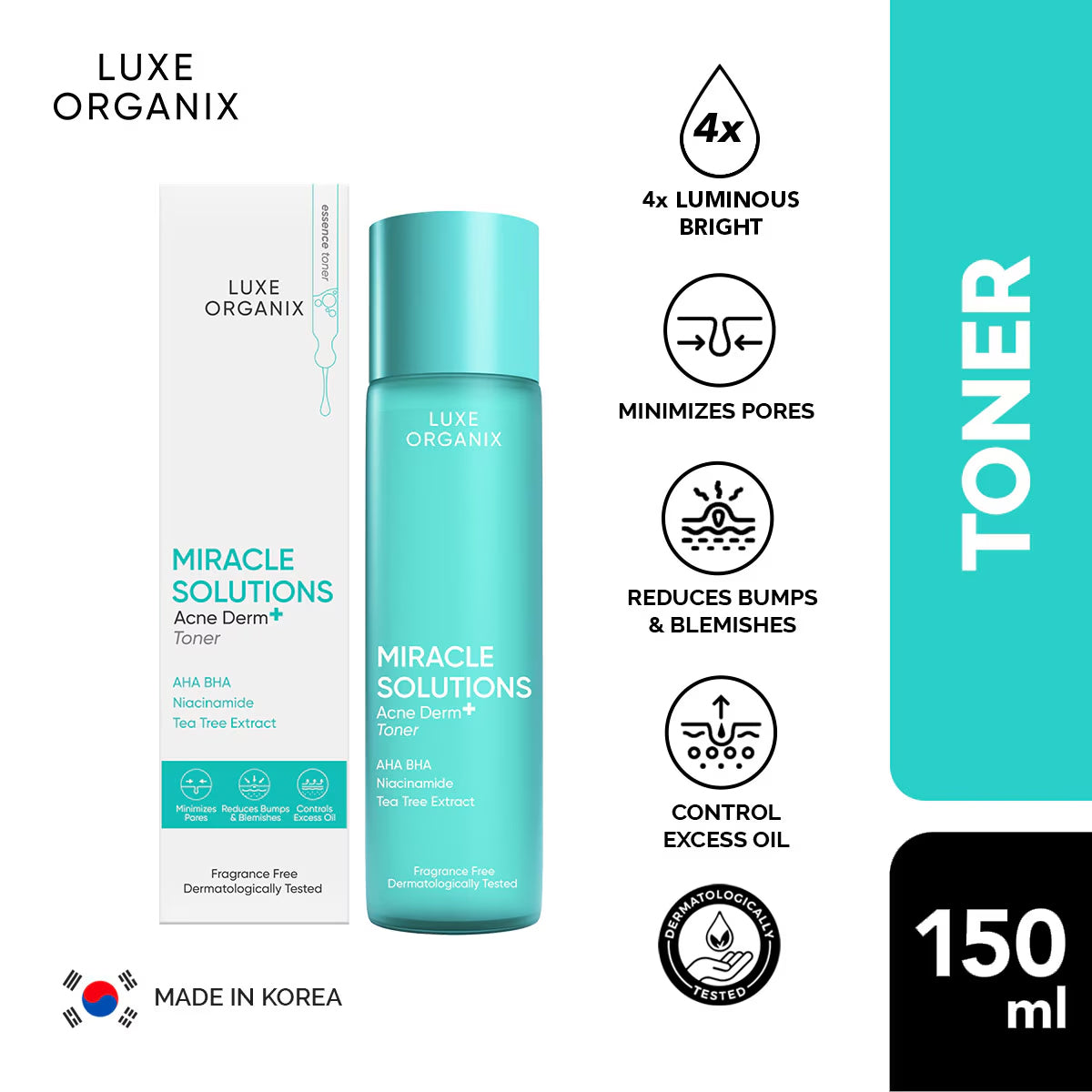 Luxe Organix Miracle Solutions Acne Derm+ Toner | Bini Beauty NZ AU