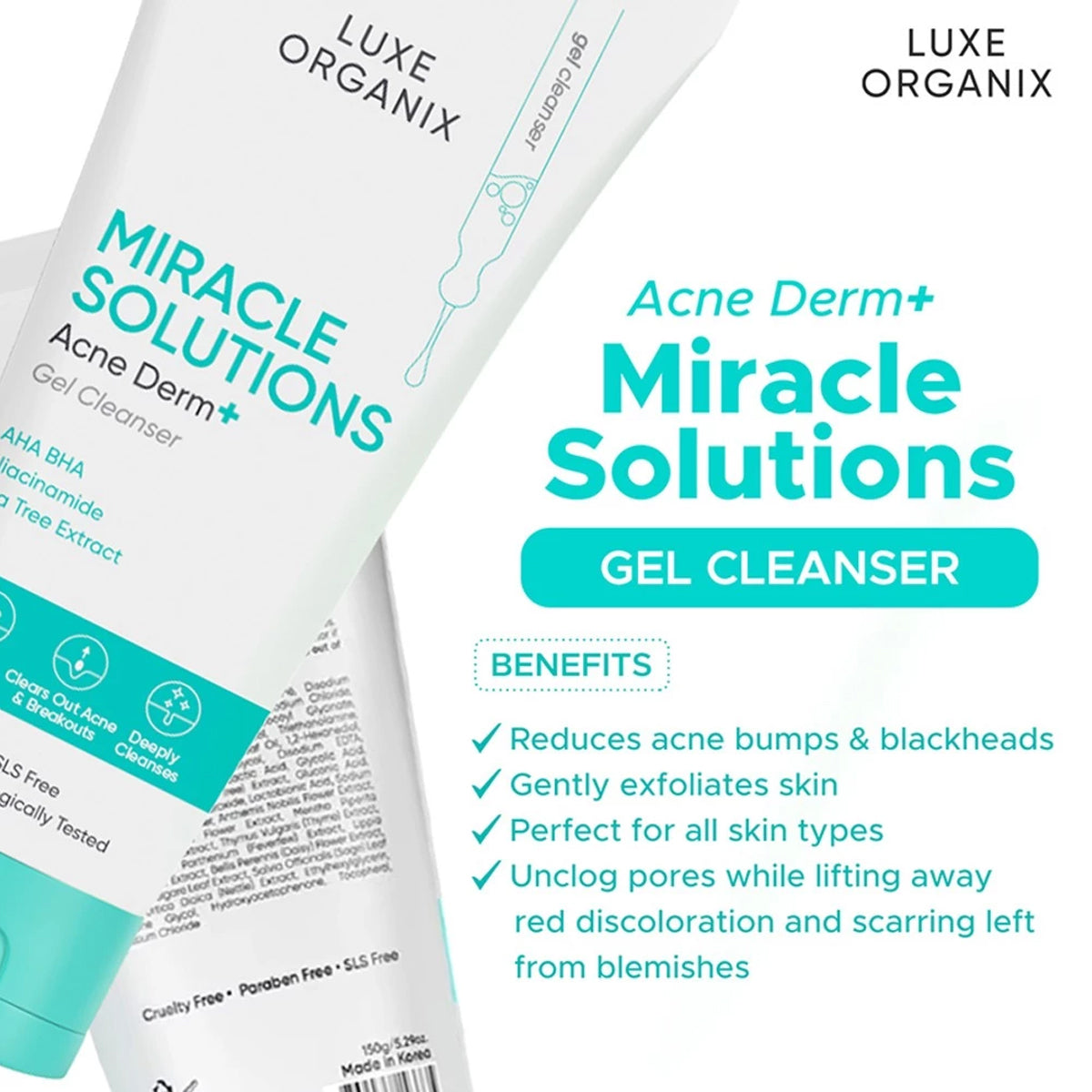 Luxe Organix Miracle Solutions Acne Derm+ Gel Cleanser | Bini Beauty AU NZ