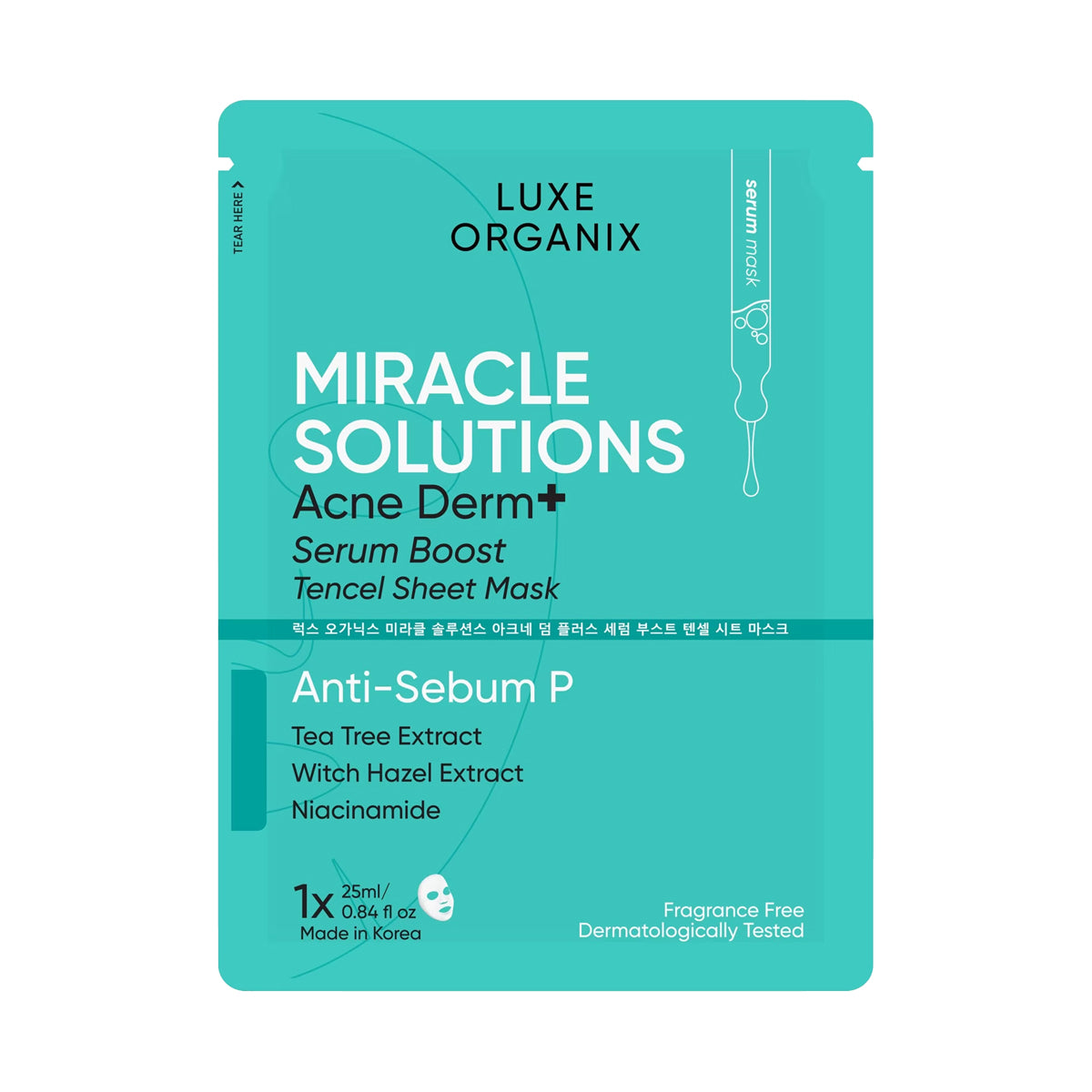 Luxe Organix Miracle Solutions Acne Derm+ Serum Boost Sheet Mask | Bini Beauty AU NZ