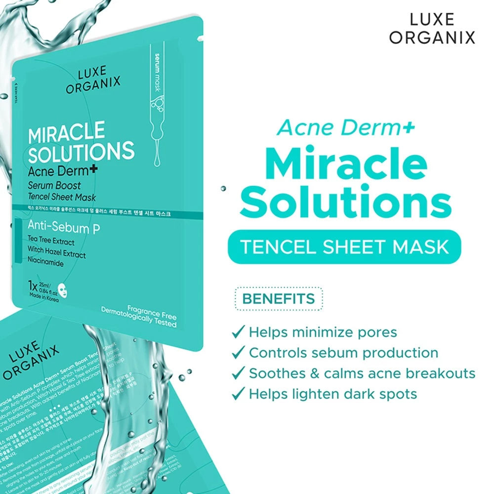 Luxe Organix Miracle Solutions Acne Derm+ Serum Boost Sheet Mask | Bini Beauty AU NZ