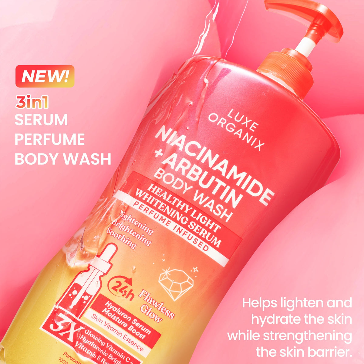 Luxe Organix Niacinamide + Arbutin Healthy Light Whitening Serum Perfume Infused Body Wash | Bini Beauty AU NZ