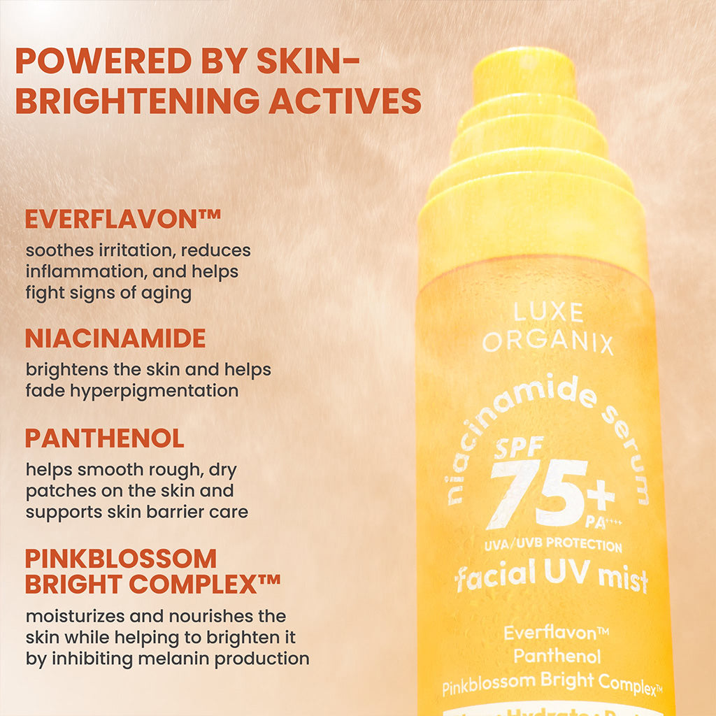 Luxe Organix Niacinamide Serum SPF 75+ PA++++ Facial UV Mist 80ml - Key Ingredients