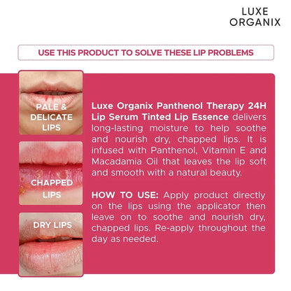 Luxe Organix Panthenol Therapy 24H Lip Serum Tinted Lip Essence Berry Glaze 10g | Bini Beauty AU NZ