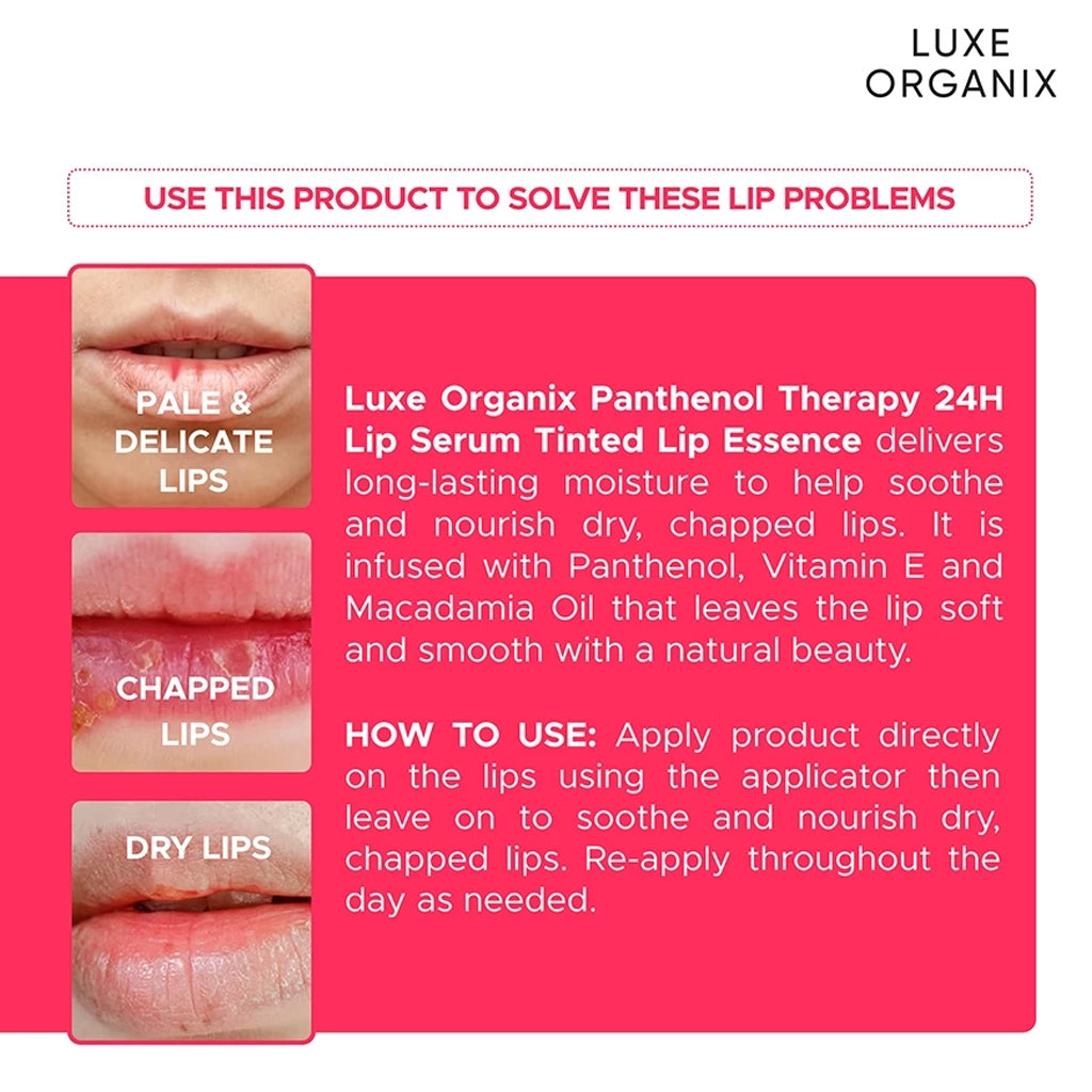 Luxe Organix Panthenol Therapy 24H Lip Serum Tinted Lip Essence Cherry Glaze 10g | Bini Beauty AU NZ