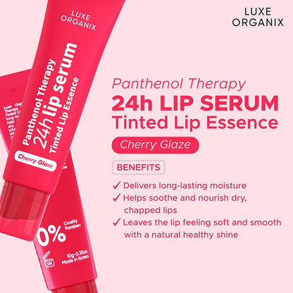 Luxe Organix Panthenol Therapy 24H Lip Serum Tinted Lip Essence Cherry Glaze 10g | Bini Beauty AU NZ