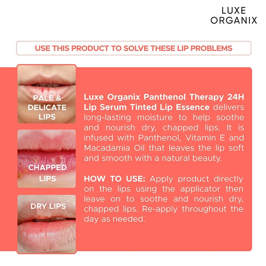 Luxe Organix Panthenol Therapy 24H Lip Serum Tinted Lip Essence Honey Glaze 10g | Bini Beauty AU NZ