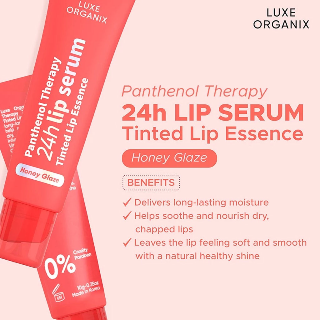 Luxe Organix Panthenol Therapy 24H Lip Serum Tinted Lip Essence Honey Glaze 10g | Bini Beauty AU NZ