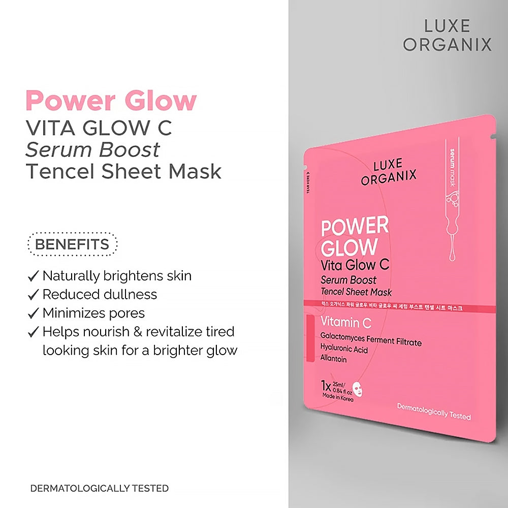 Luxe Organix Power Glow Serum Boost Sheet Mask | Bini Beauty AU NZ