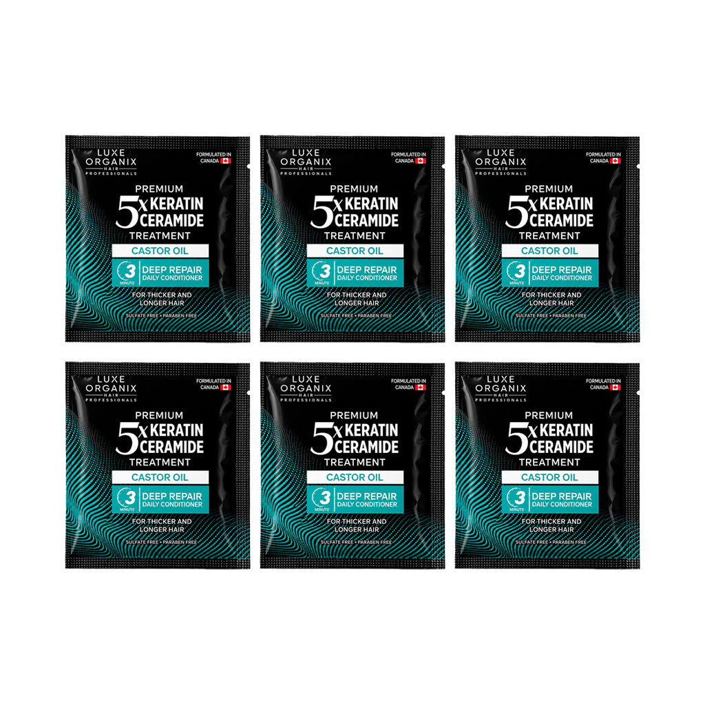 Luxe Organix Premium 5X Keratin Ceramide Treatment Castor Oil 6 Sachets Pack