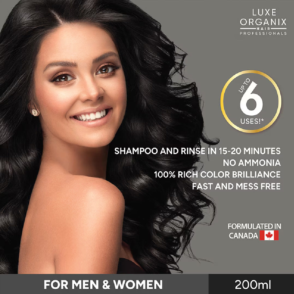 Luxe Organix Quick & Easy Keratin Permanent Hair Color Shampoo Natural Black