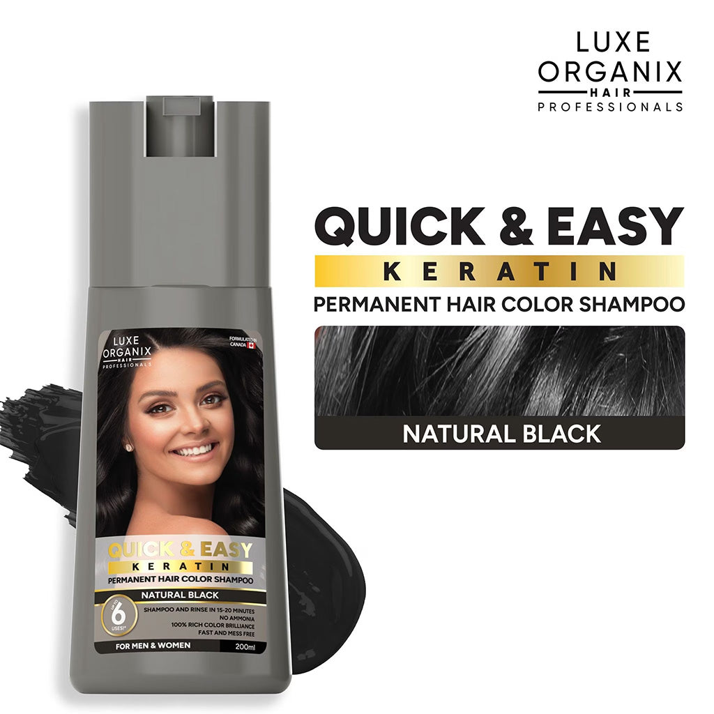 Luxe Organix Quick & Easy Keratin Permanent Hair Color Shampoo Natural Black