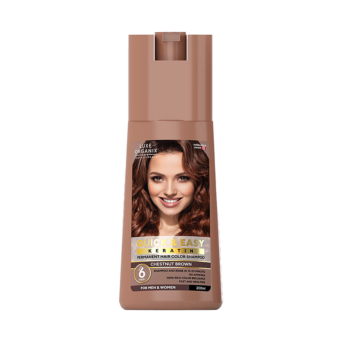 Luxe Organix Quick & Easy Keratin Permanent Hair Color Shampoo Chestnut Brown | Bini Beauty NZ AU