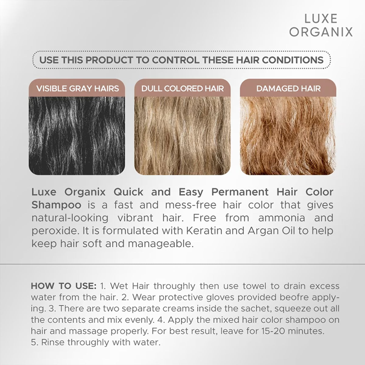 Luxe Organix Quick & Easy Keratin Permanent Hair Color Shampoo Chestnut Brown | Bini Beauty NZ AU