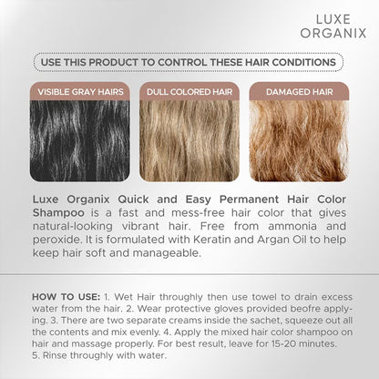 Luxe Organix Quick & Easy Keratin Permanent Hair Color Shampoo Chestnut Brown | Bini Beauty NZ AU