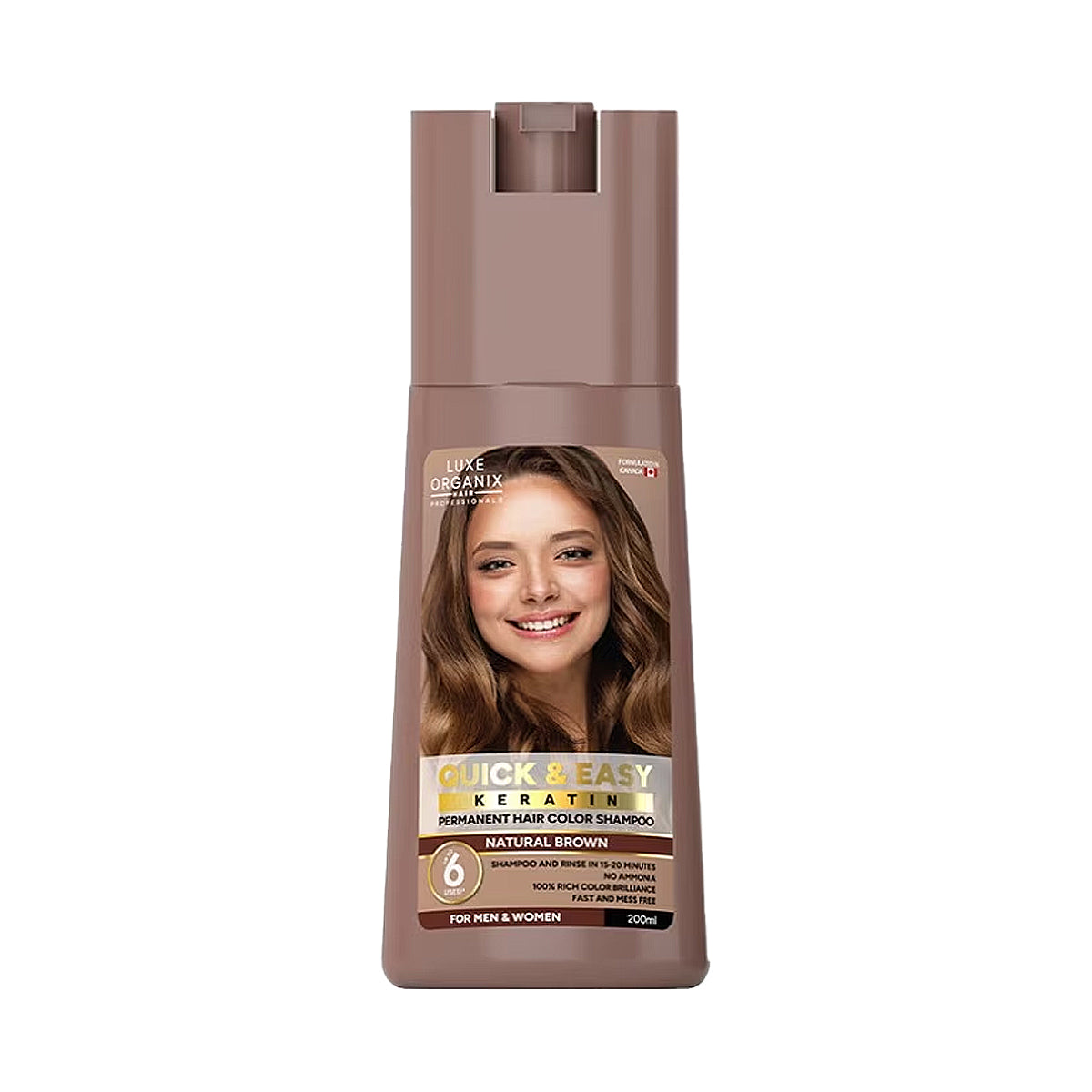 Luxe Organix Quick & Easy Permanent Hair Color Shampoo Natural Brown | Bini Beauty NZ AU