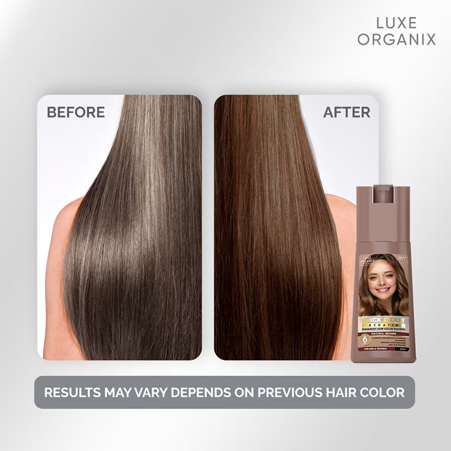 Luxe Organix Quick & Easy Permanent Hair Color Shampoo Natural Brown | Bini Beauty NZ AU