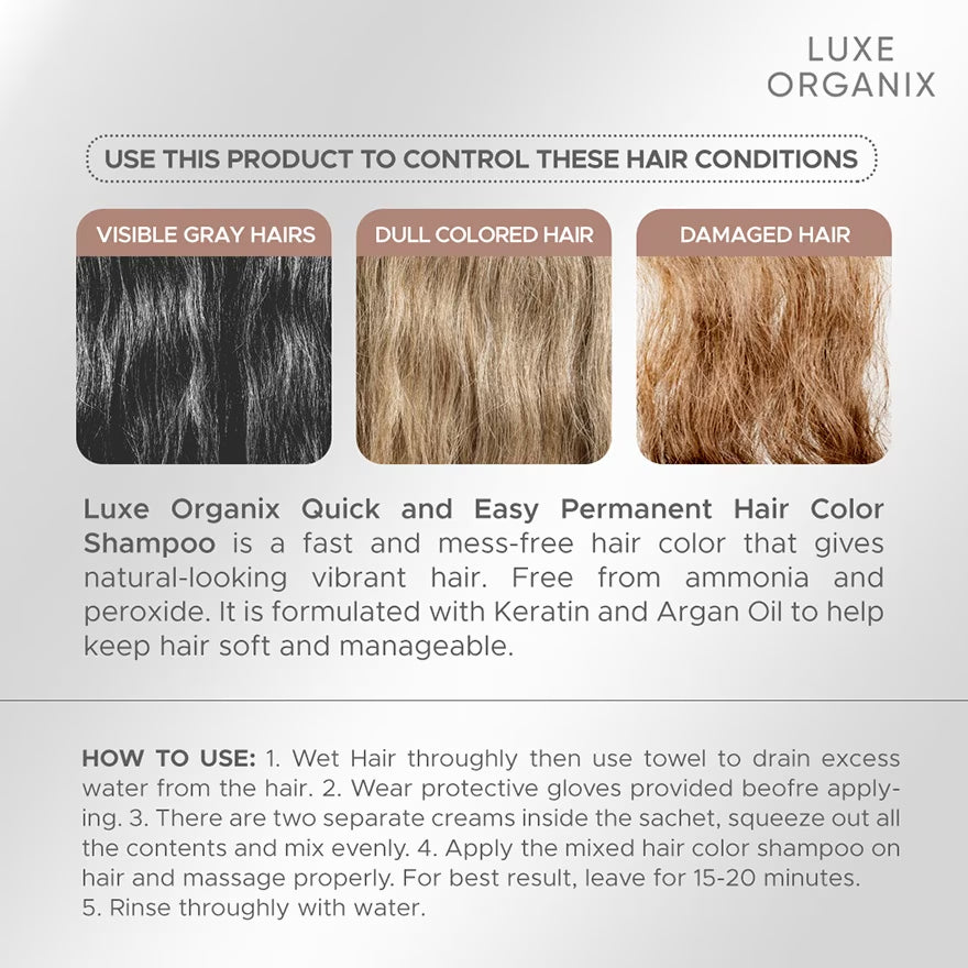 Luxe Organix Quick & Easy Permanent Hair Color Shampoo Natural Brown | Bini Beauty NZ AU