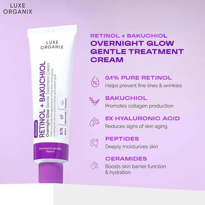 Luxe Organix Retinol + Bakuchiol Gentle Glow Treatment Cream 30g | Luxe Organix on Bini Beauty NZ AU