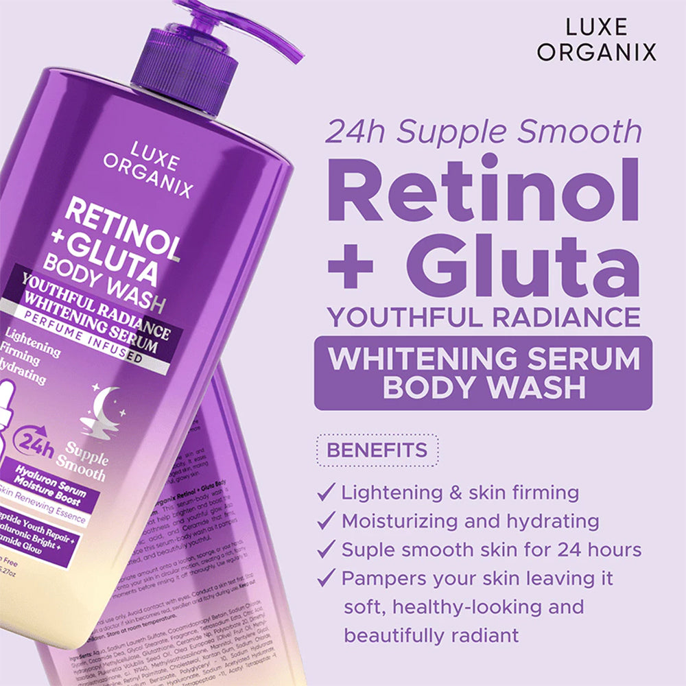 Luxe Organix Retinol + Gluta Whitening Serum Perfume Infused Body Wash Bini Beauty Luxe Organix Retinol + Gluta Whitening Serum Perfume Infused Body Wash Bini Beauty