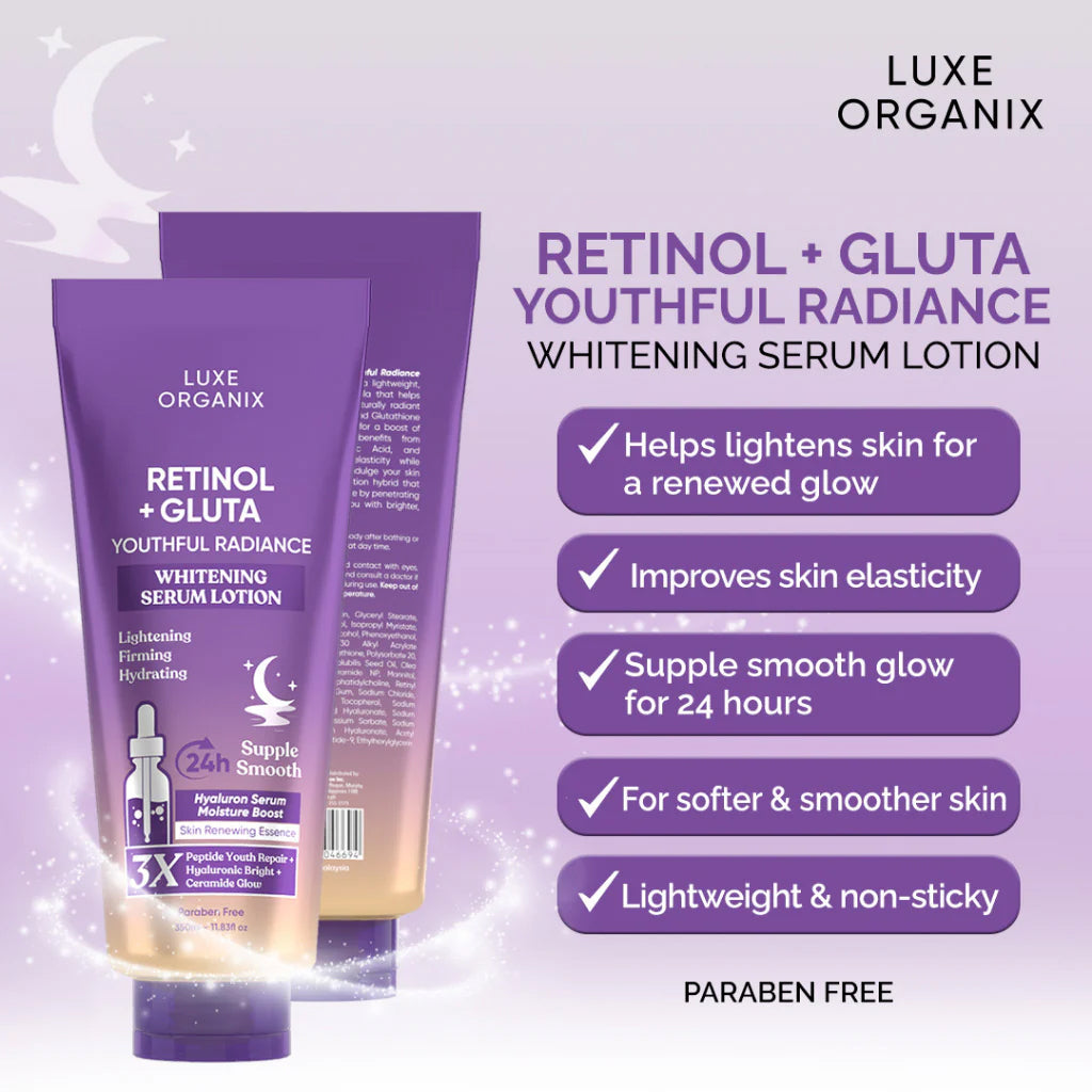 Luxe Organix Retinol + Gluta Whitening Serum Lotion NZ AU - benefits