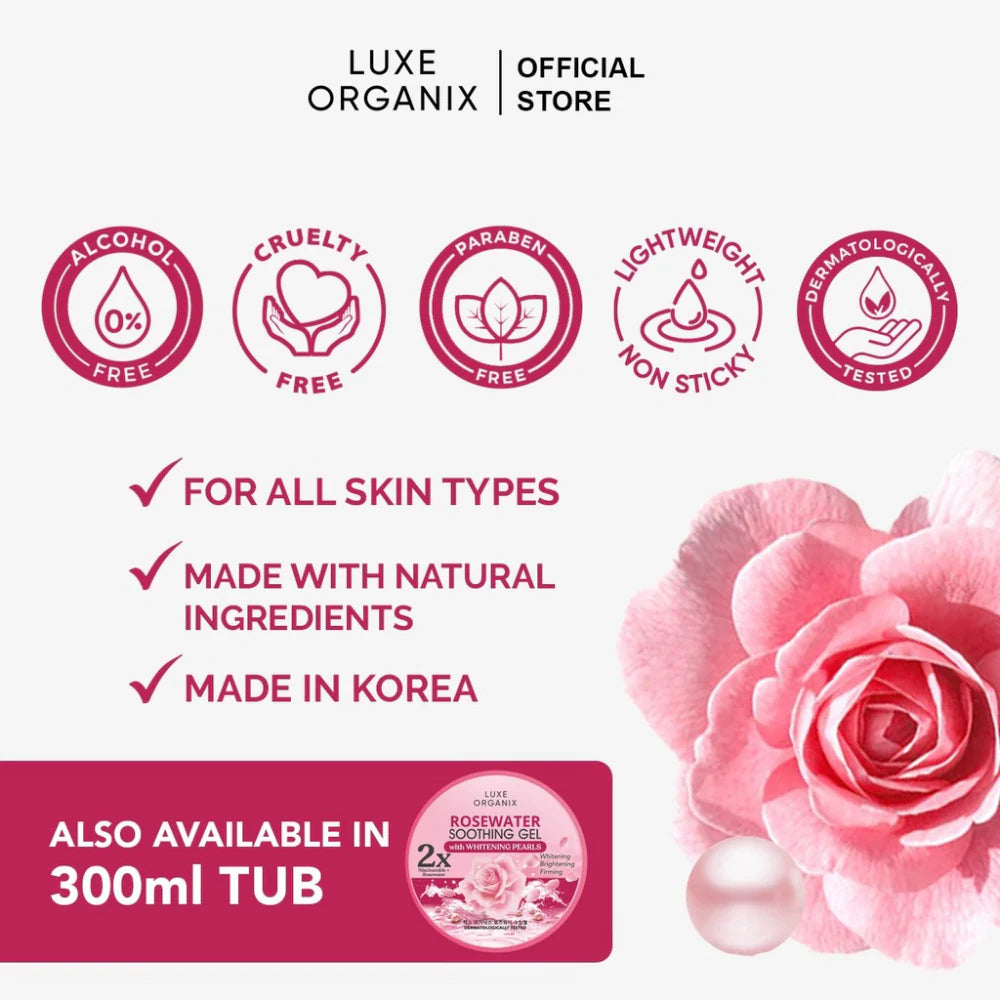 Luxe Organix Rosewater Soothing Gel 100ml | Bini Beauty NZ AU