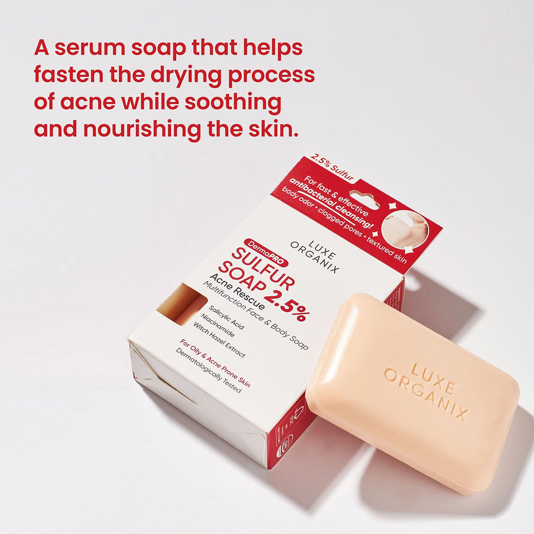 Luxe Organix DermaPRO Sulfur Soap 2.5% Acne Rescue 80g - what it is