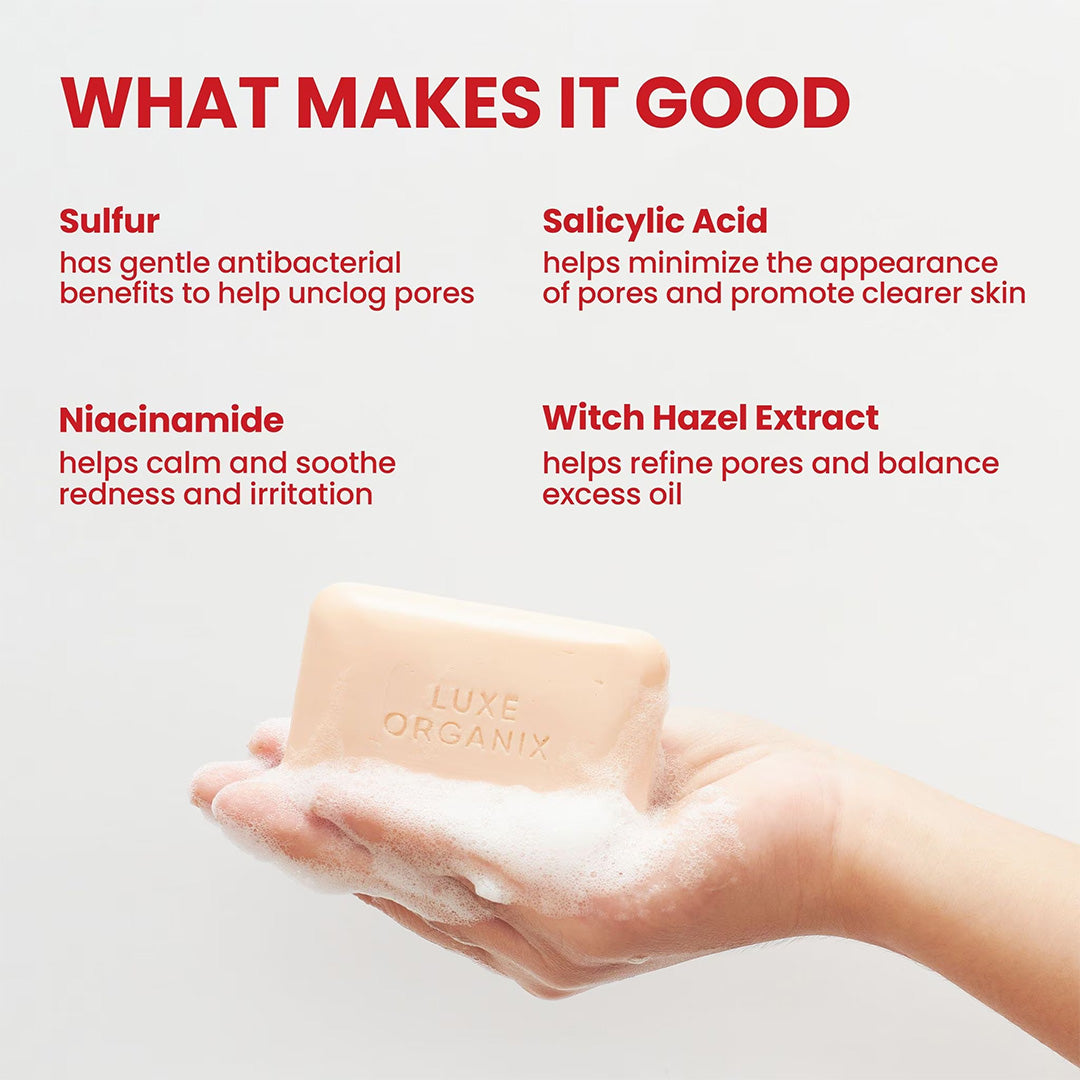 Luxe Organix DermaPRO Sulfur Soap 2.5% Acne Rescue 80g - key ingredients