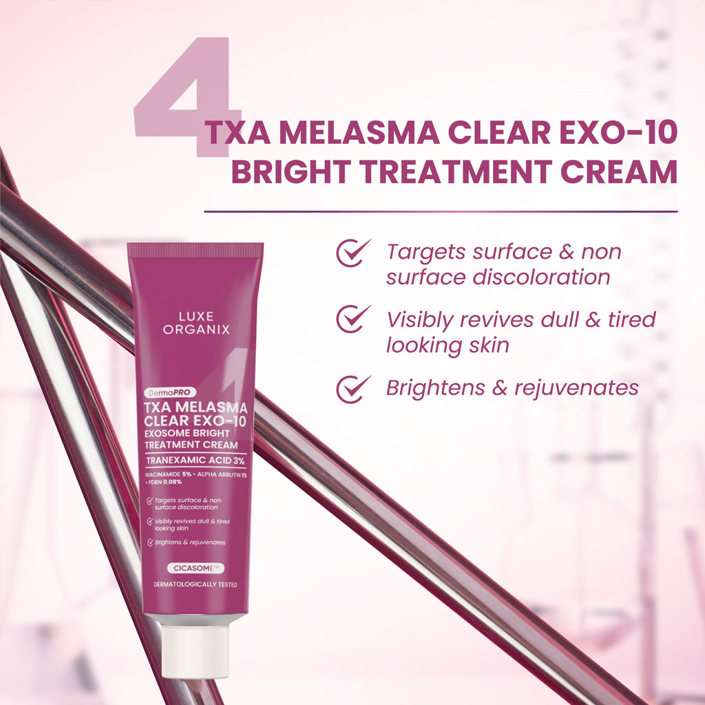 Key benefits of Luxe Organix DermaPRO TXA Melasma Clear Exo-10 Exosome Bright Treatment Cream 30g