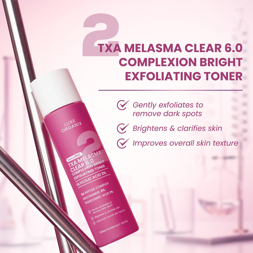 Key benefits of Luxe Organix DermaPRO TXA Melasma Clear 6.0 Complexion Bright Exfoliating Toner 150ml