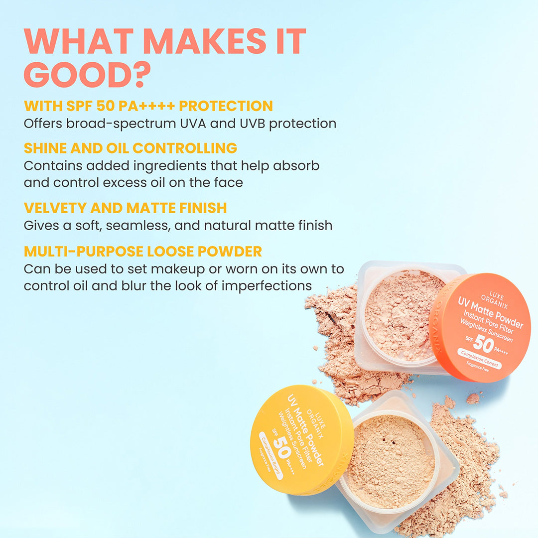 Luxe Organix UV Matte Powder Instant Pore Filter Weightless Sunscreen Complexion Bright 15g