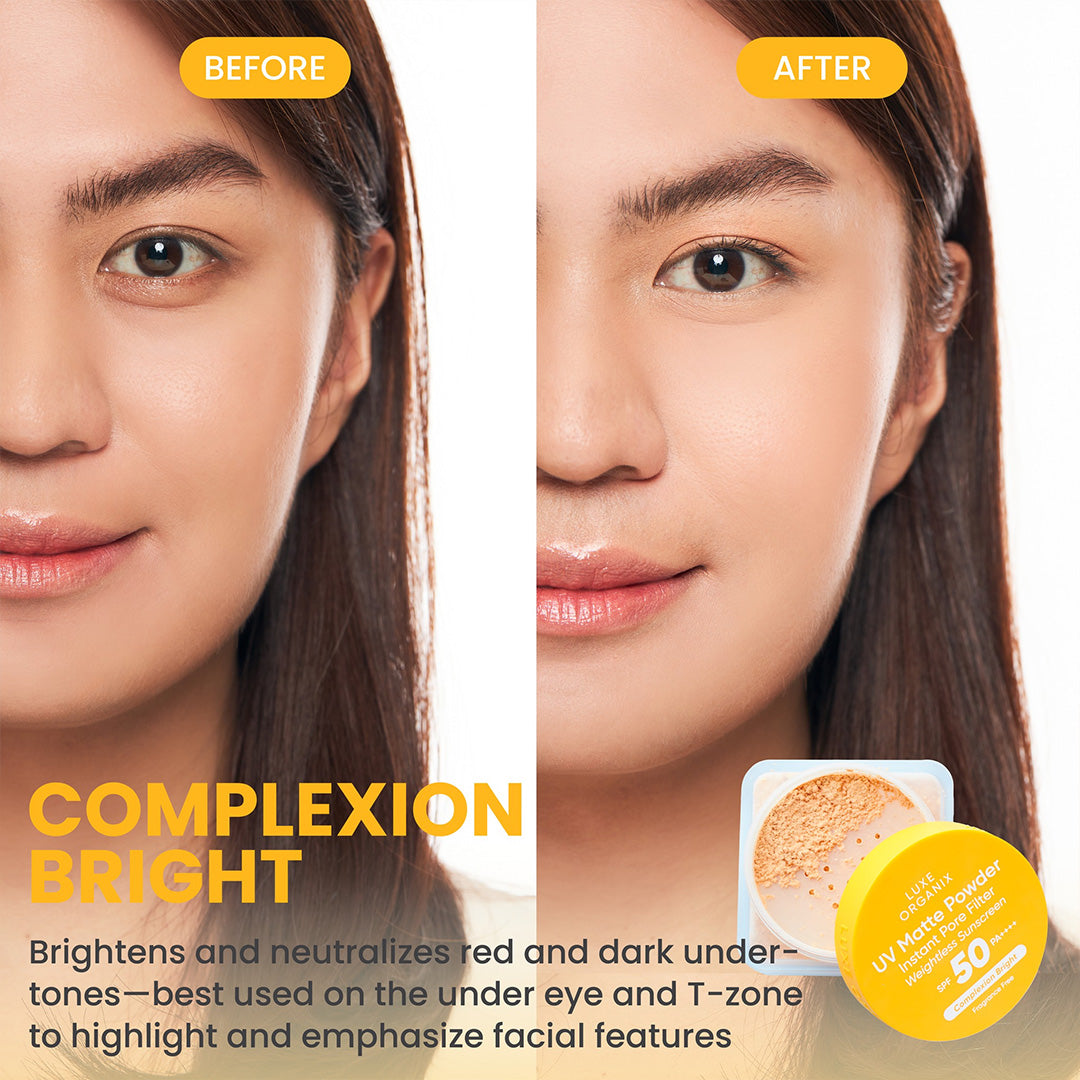 Before and After - Luxe Organix UV Matte Powder Instant Pore Filter Weightless Sunscreen Complexion Bright 15g