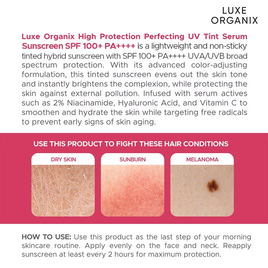 Luxe Organix High Protection Perfecting UV Tint Serum Sunscreen SPF 100+ PA ++++ 40g