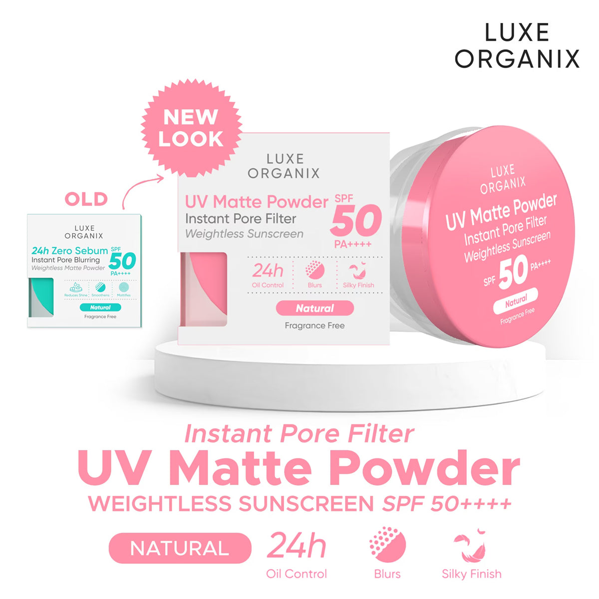 Luxe Organix 24H Zero Sebum Instant Pore Blurring Weightless Matte Powder Natural - new packaging